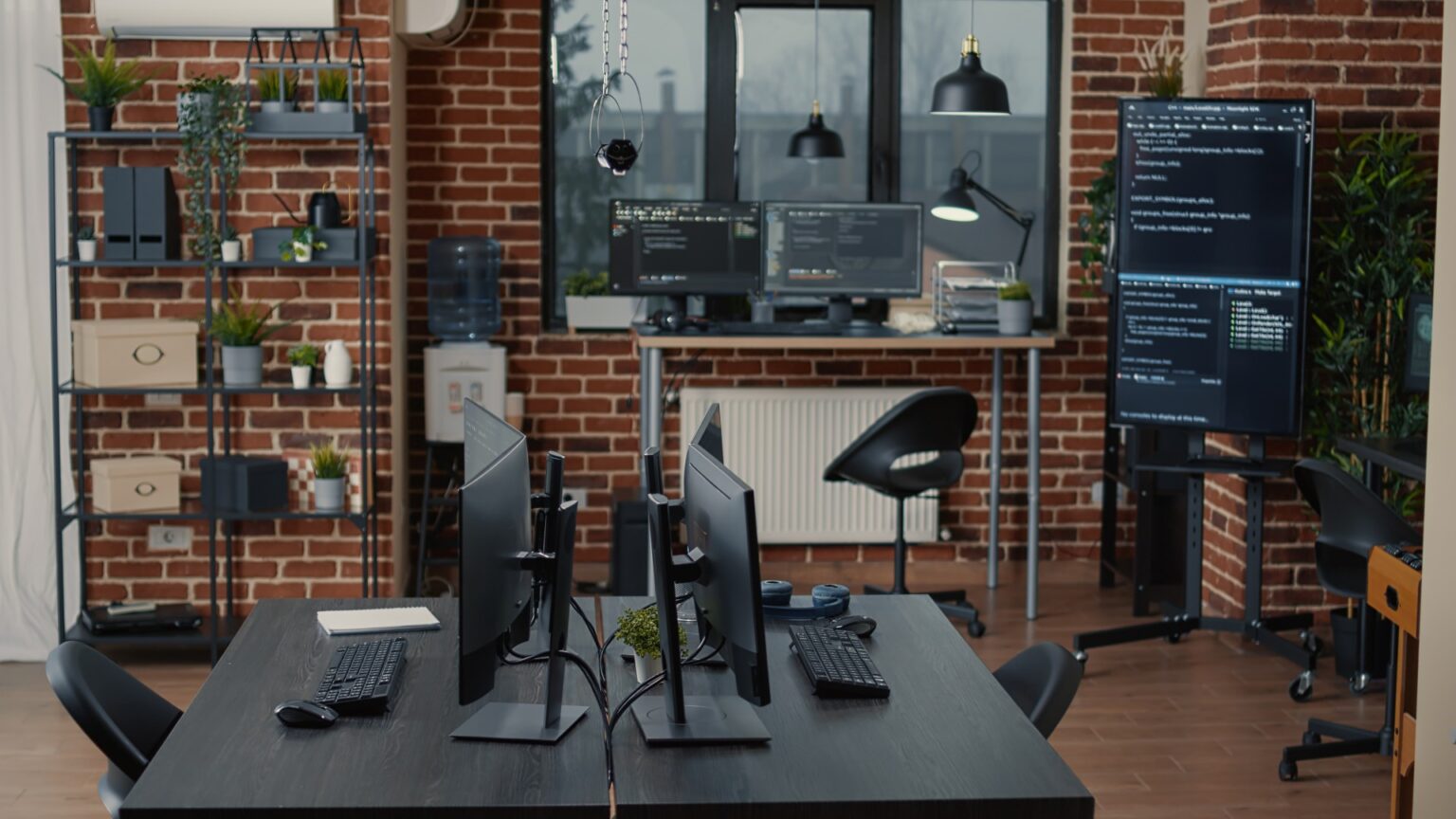 Home 17 Biuro IT ze stanowiskami komputerowymi i monitorami